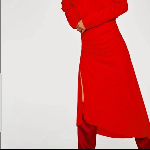 Zara NWOT Red Ruched Skirt + Matching Top - Picture 3 of 7